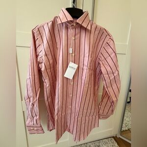 ZANETTI ITALY Elegant Pink with Red and thin blue Stripes Men's Dress Shirt